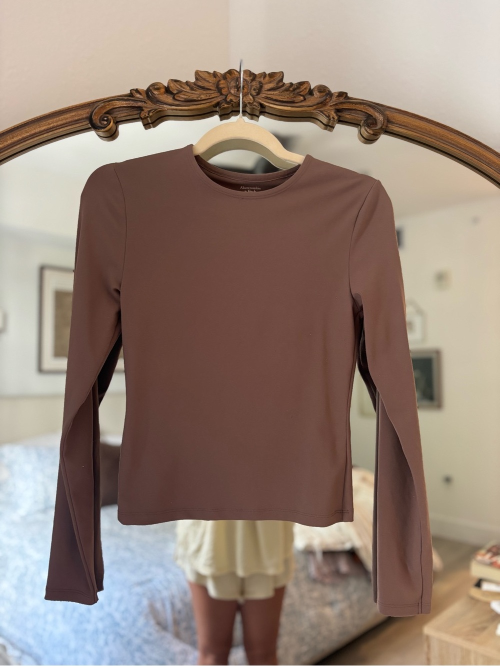 Abercrombie & Fitch Long Sleeve Crewneck Top in Mauve Brown